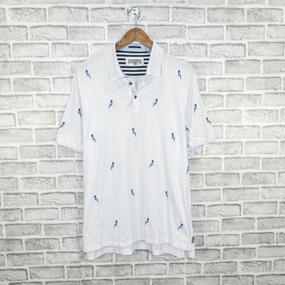 TED BAKER Men's Scraffy Cockatoo Embroidered Regular fit polo in white sz 7